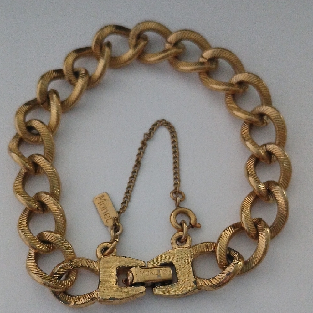 Vintage Monet Gold Tone Textured Link Bracelet, SIGNED